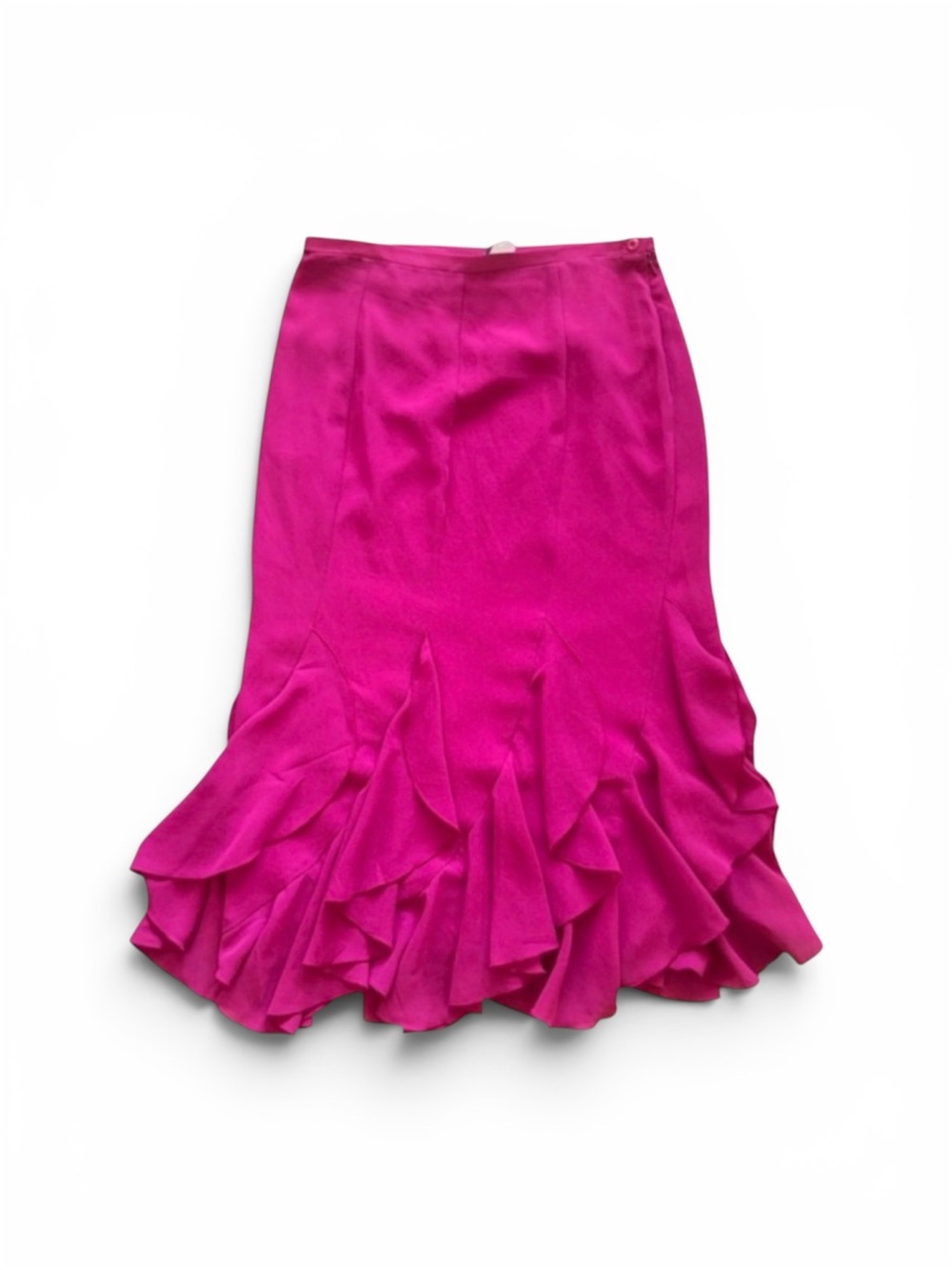 Y2K Magenta Ruffle Asymmetrical Midi Skirt
